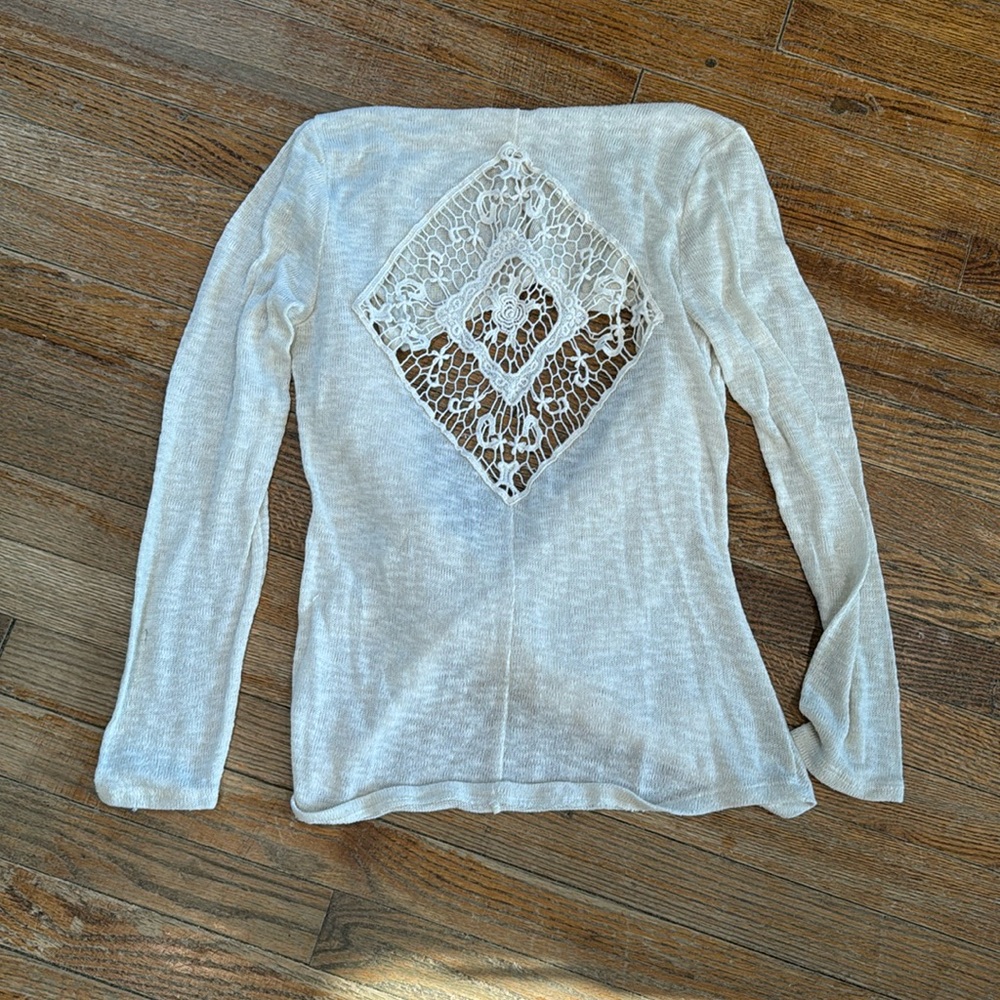 Altar'd State Cream Open-Knit Back Panel Long Sleeve Cardigan
